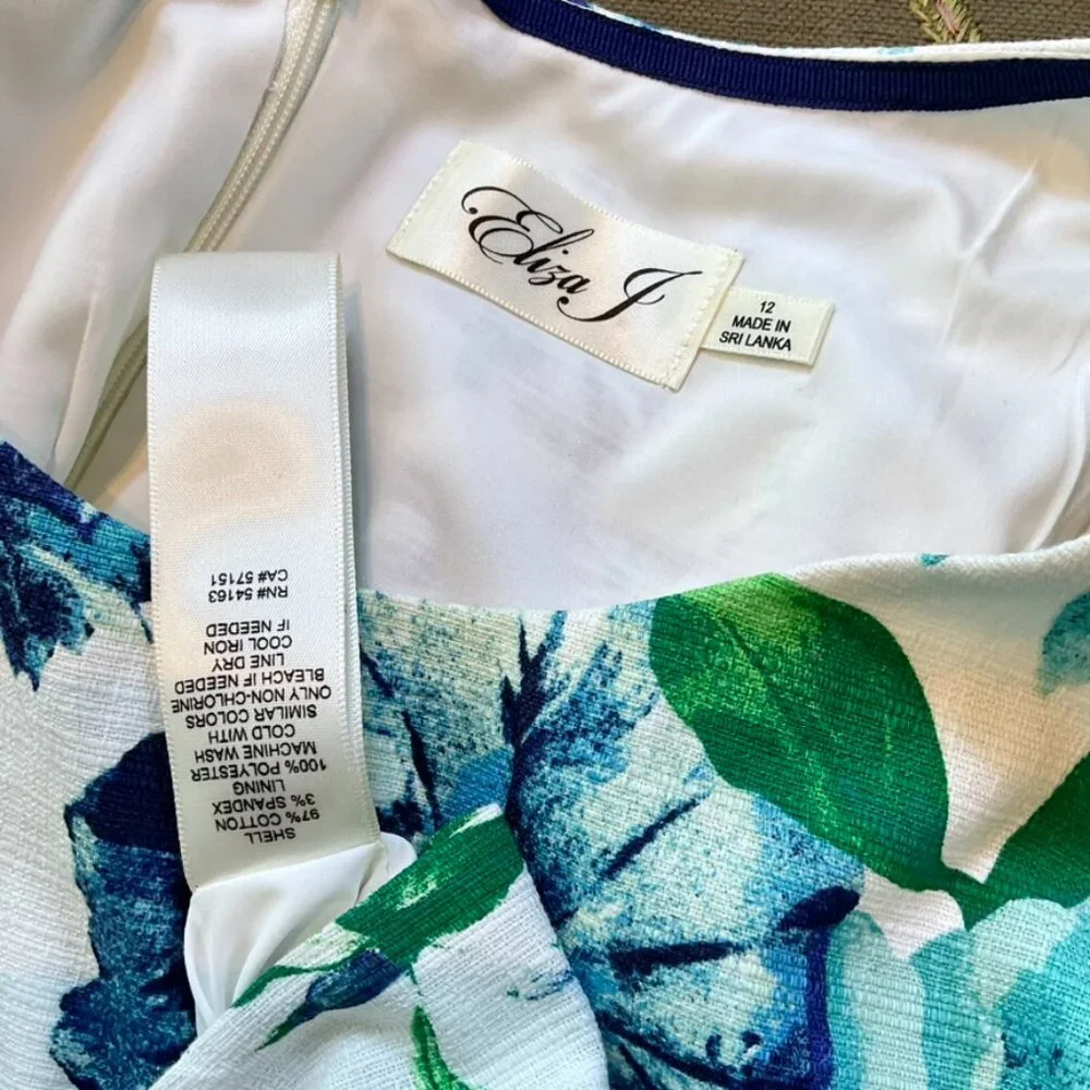 Eliza J Dress Floral Blue Green Cotton (12) - Picture 5 of 7